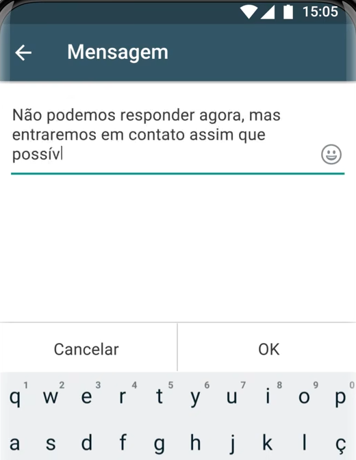 Tela oficial: o campo da mensagem.
