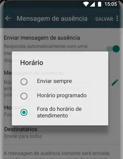 Tela oficial: o horário da mensagem.